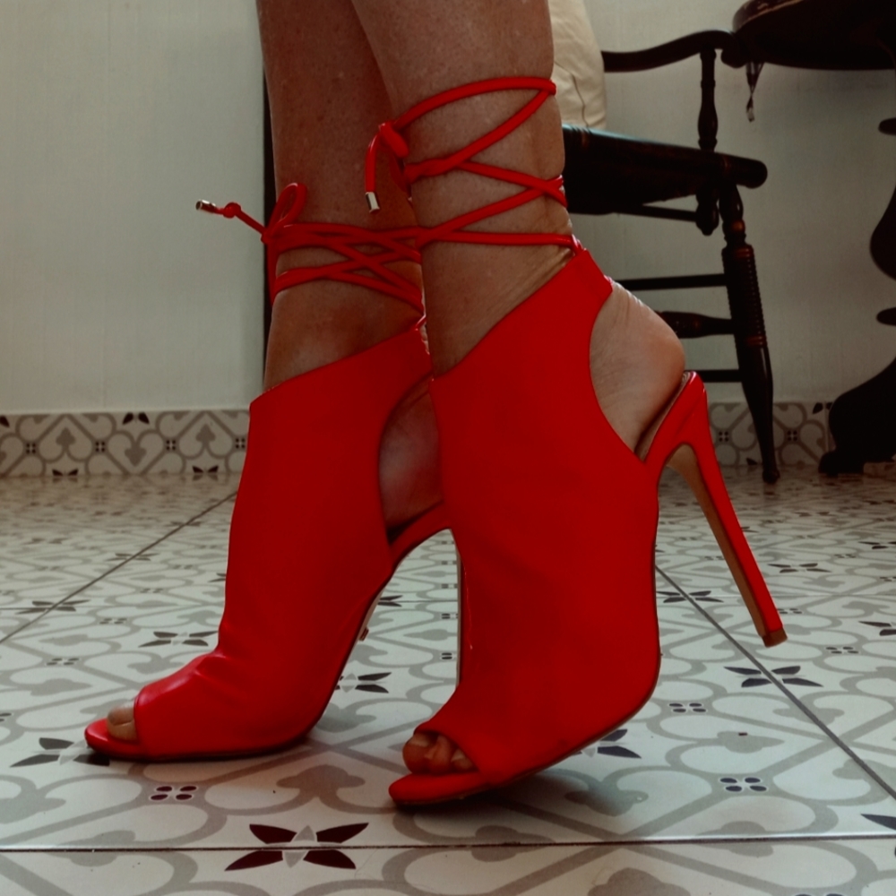 Leather Coral Gladiator Sexy High Heel Shoes.
